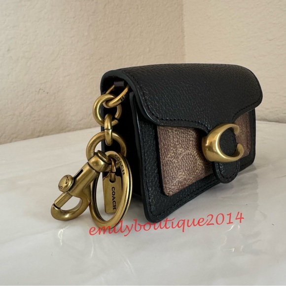 NWT Coach 4416 Mini Tabby Bag Charm In Signature Canvas Key Ring Card Case Black - Picture 3 of 11